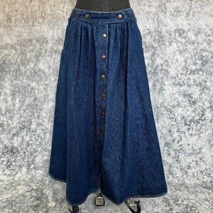 Vintage Sasson Denim Snap Pleated Skirt - 14